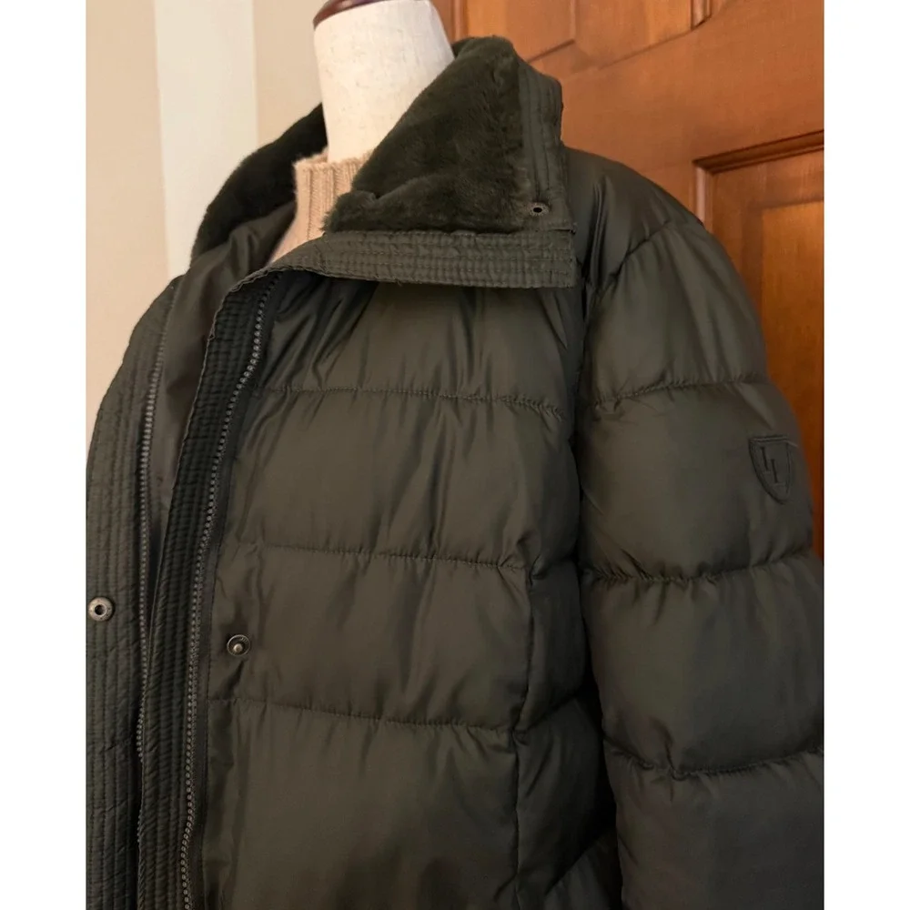 Larry Levine Faux-Fur Trimmed Parka Womens Medium Dark Green Insulated Coat‎